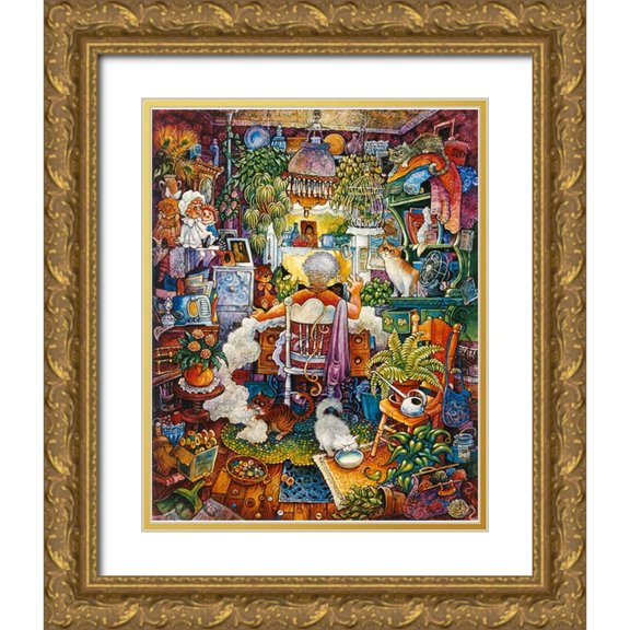 Bell, Bill 20x24 Gold Ornate Wood Framed with Double Matting Museum Art Print Titled - The Sewing Lady