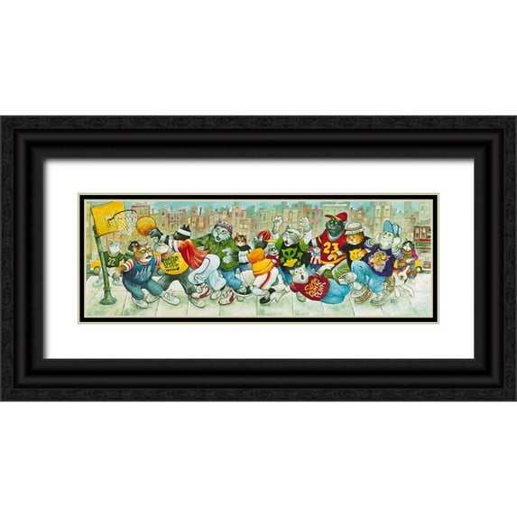 Bell, Bill 24x11 Black Ornate Wood Framed with Double Matting Museum Art Print Titled - Hoop Cats