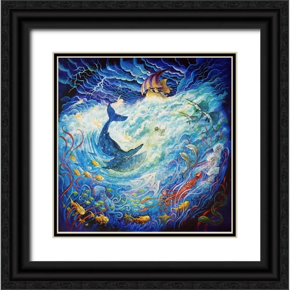 Bell, Bill 26x26 Black Ornate Wood Framed with Double Matting Museum Art Print Titled - Jonah And The Whales