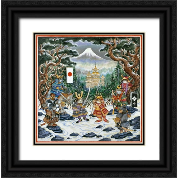 Bell, Bill 26x26 Black Ornate Wood Framed with Double Matting Museum Art Print Titled - Samurai Cats
