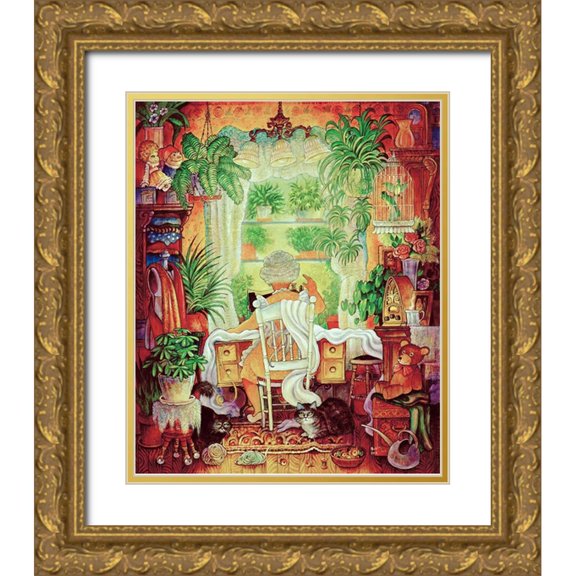 Bell, Bill 26x31 Gold Ornate Wood Framed with Double Matting Museum Art Print Titled - The Sewing Lady 2