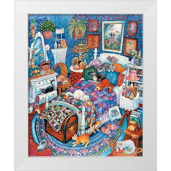 Bell, Bill 26x31 White Modern Wood Framed Museum Art Print Titled - Blue Bedroom Cats