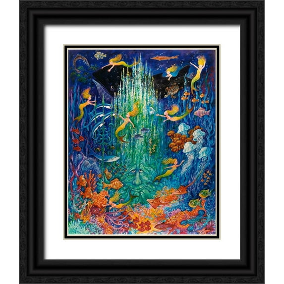 Bell, Bill 26x32 Black Ornate Wood Framed with Double Matting Museum Art Print Titled - Neptune And The Mermaids