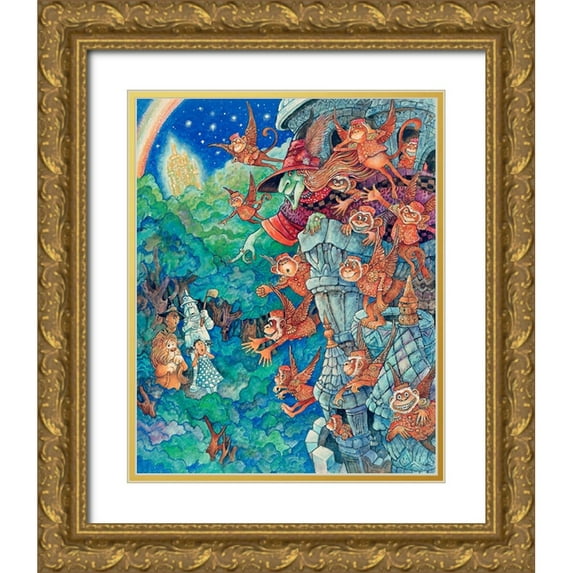 Bell, Bill 26x32 Gold Ornate Wood Framed with Double Matting Museum Art Print Titled - The Flying Monkeys