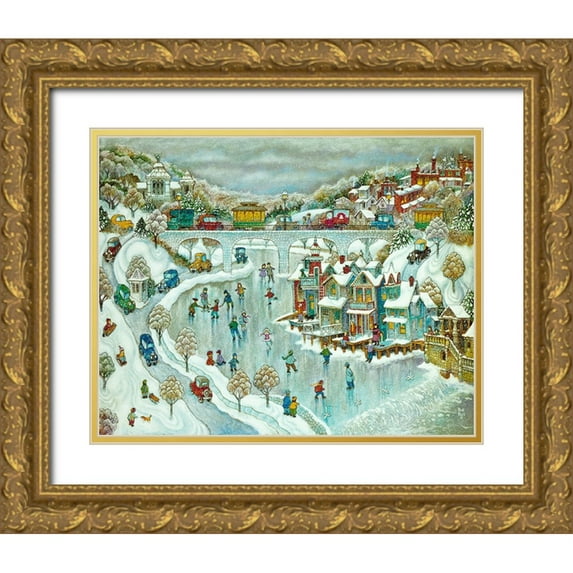 Bell, Bill 32x26 Gold Ornate Wood Framed with Double Matting Museum Art Print Titled - Boathouse Snow