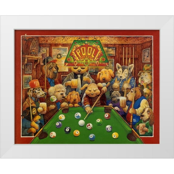 Bell, Bill 32x26 White Modern Wood Framed Museum Art Print Titled - Pool Dogs