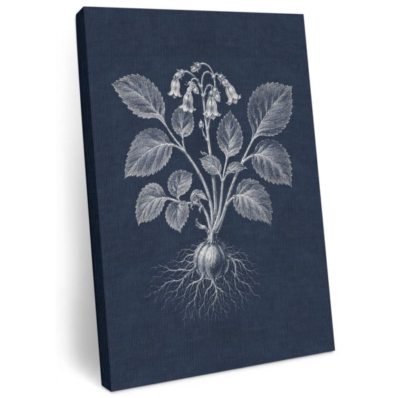 Bell Blossoms Canvas Wall Art for Living Room, Flower Herb Plant Botanical Root System Indigo Blue Poster Print Painting for Desk Vanity Narrow Stair Wall Wall Pictures Prepare To Hang 8"x10"