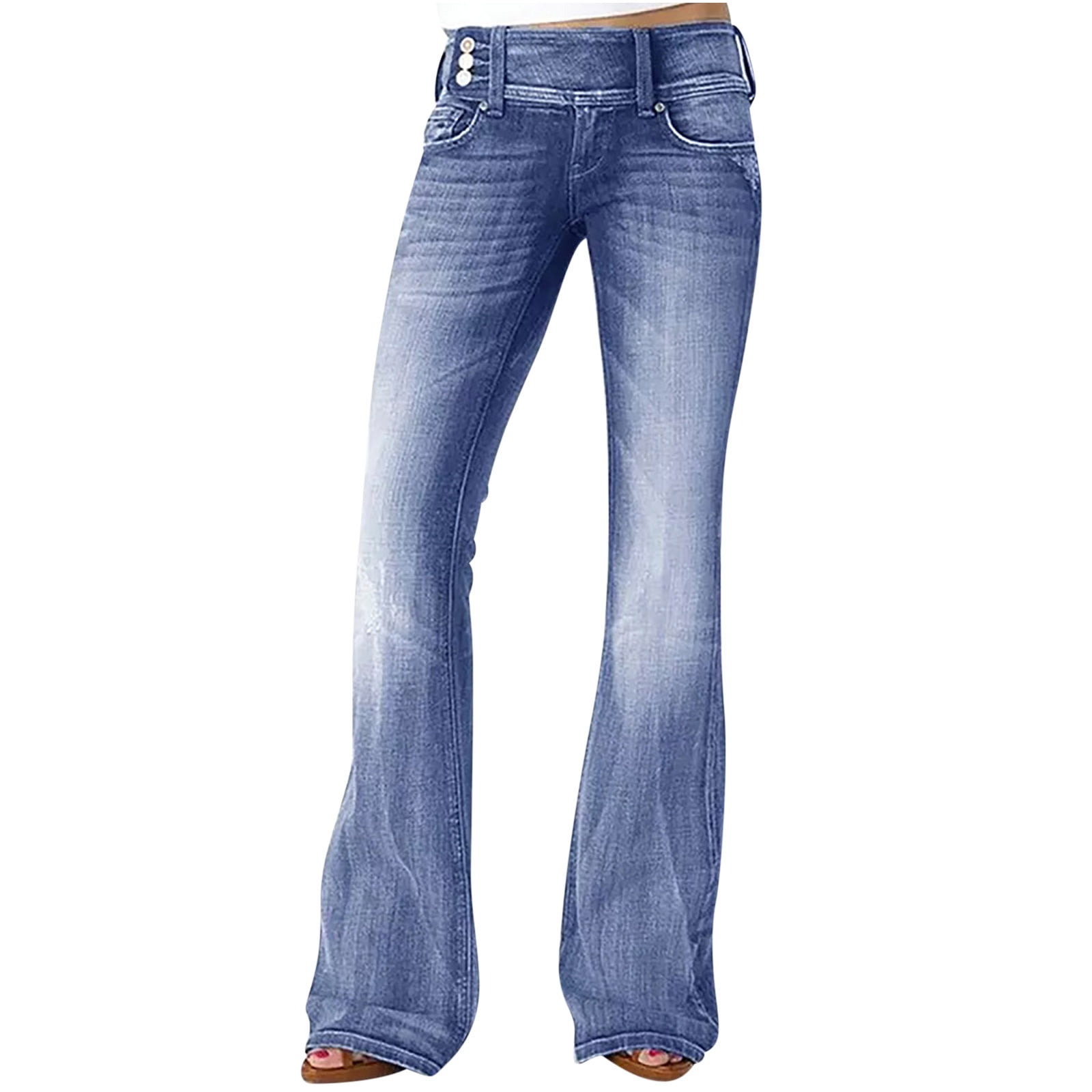Bell Bottom Jeans for Women Womens Hight Waisted Jean Denim Elastic Solid Color Stretchy Straight Judy Blue Trendy Slim Flare Pants Fall Saving Clearance Walmart