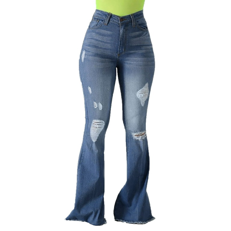 Woman Denim High Waist Skinny Jeans Distressed Jeggings Trousers Stretch  Ripped Hole denim pants 