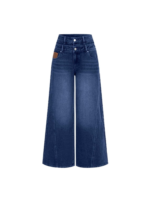 Bell Bottom Jeans for Women Fashion Long Flare High-Waisted Jeans Wide Leg Jean Stretchy Denim Trouser Blue M