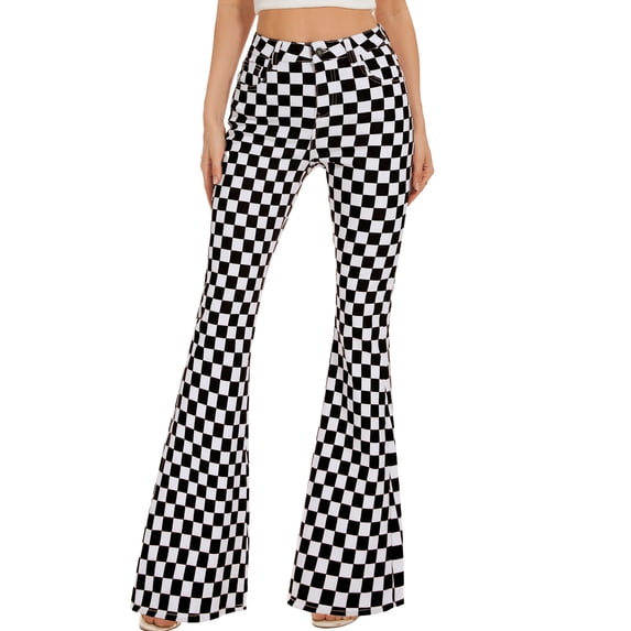 Bell Bottom Jeans for Women High Waisted Stretch Plaid Flare Jeans Denim Bootcut Pants
