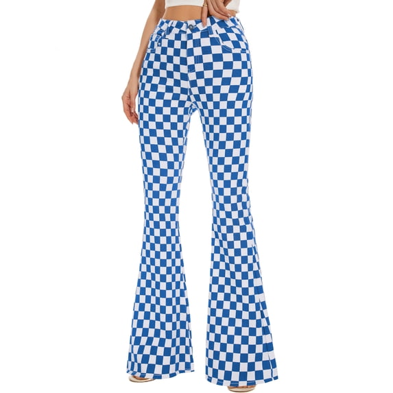 Bell Bottom Jeans for Women High Waisted Stretch Plaid Flare Jeans Denim Bootcut Pants