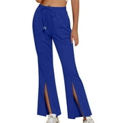 Bell Bottom Jeans for Women,Women's Trousers Solid Color Spread Slit High Waist Slim Wide Leg Casual Pants,Women High Waisted Casual Pants(Size:2XL)