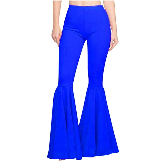 Bell Bottom Pants For Women, Women's Fashion Casual Temperament Solid Color Knitted Micro Pull Slim Flare Trousers Blue XL