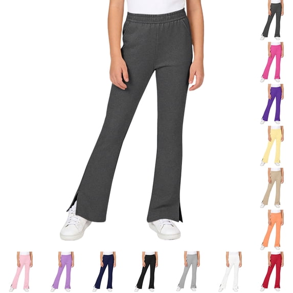 Bell Bottom Pants for Girls High Waist Sweatpants Wide Leg Pants Girls Back to School Clothes Grey Pants Size 4-16 Years