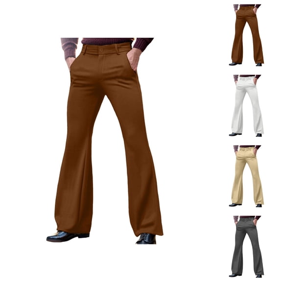 Bell Bottom Pants for Men 2026 Casual Retro Dress Pants with Pockets Flared Trousers 70s Disco Outfits