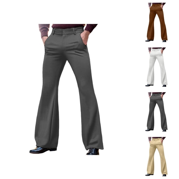 Bell Bottom Pants for Men 2026 Casual Retro Flared Trousers Dress Pants with Pockets 70s Disco Outfits
