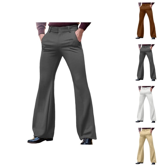 Bell Bottom Pants for Men 2026 Retro Casual Dress Pants Flared Trousers with Pockets 70s Disco Outfits