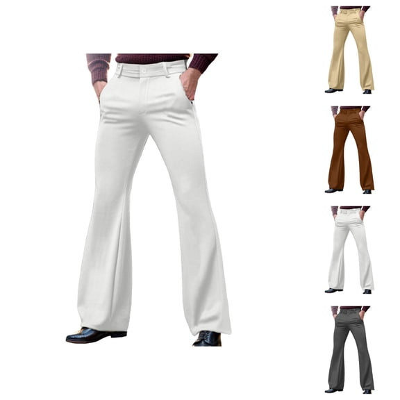 Bell Bottom Pants for Men 2026 Retro Casual Dress Pants with Pockets Flared Trousers 70s Disco Outfits