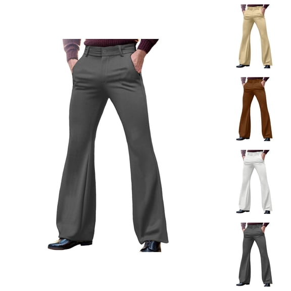 Bell Bottom Pants for Men 2026 Retro Casual Dress Pants with Pockets Flared Trousers 70s Disco Outfits