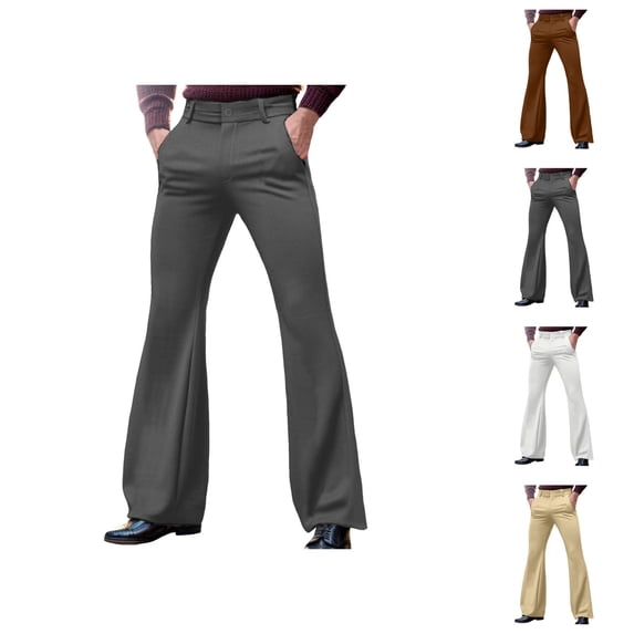Mens Bell Bottom Pants 70s 2026 Retro Casual Dress Pants with Pockets Flared Trousers 70s Disco Outfits
