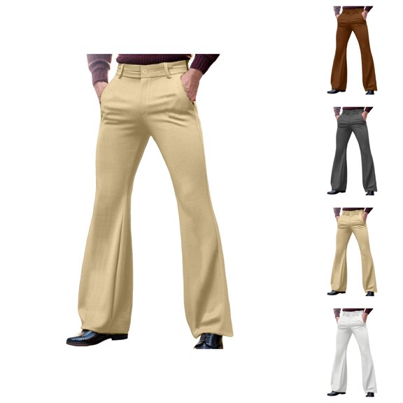 Mens Bell Bottom Pants 2026 Casual Retro with Pockets Dress Pants Flared Trousers 70s Disco Outfits