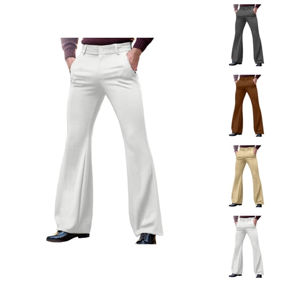 Bell Bottom Pants for Men 2026 Retro Casual Flared Trousers Dress Pants with Pockets 70s Disco Outfits