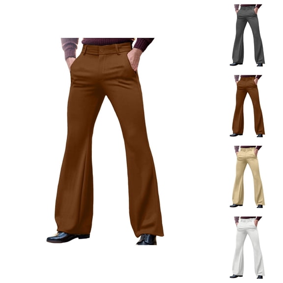 Bell Bottom Pants for Men 2026 Retro Casual Flared Trousers Dress Pants with Pockets 70s Disco Outfits