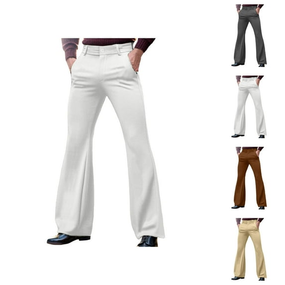 Bell Bottom Pants for Men 2026 Retro Casual with Pockets Dress Pants Flared Trousers 70s Disco Outfits