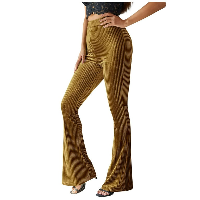 Bell Bottom Pants for Women High Rise Solid Color Thread Flare Pants  Stretchy Fit Bootleg Trousers for Party (XX-Large, Gold)