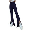thumbnail image 1 of Bell Bottom Pants for Women High Waisted Pure Color Lounge Trousers Side Split Casual Slim Stretchy Flared Pants, 1 of 8