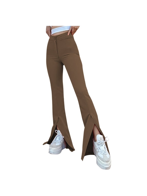 Bell Bottom Pants for Women High Waisted Pure Color Lounge Trousers Side Split Casual Slim Stretchy Flared Pants