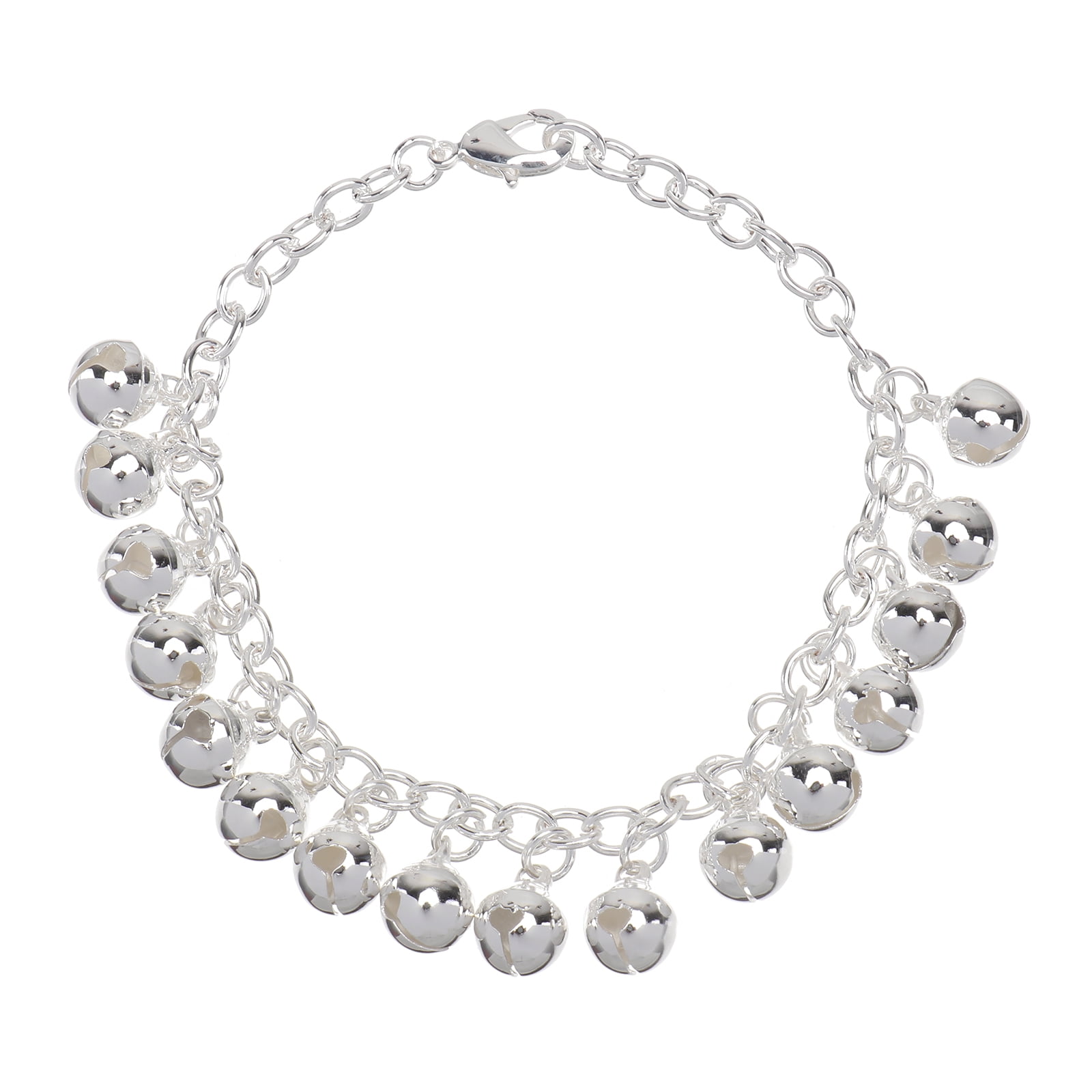 Bell Charm Bracelet Silverplated Bracelet Solid Link Chain Wrist Jewelry for Women