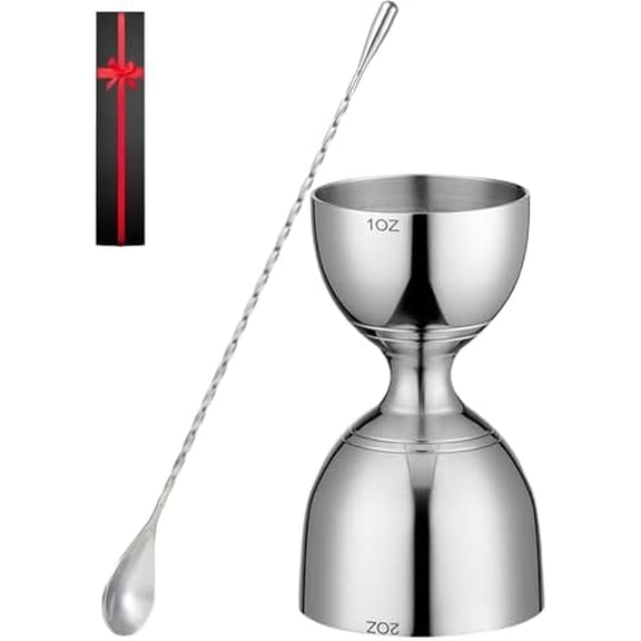 Bell Cocktail Jigger with Measuring Marks (1oz, 2oz) and Mixing Spoon - Bartender Set$$Home Decor, Kitchen, & Other