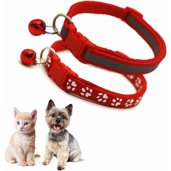 Bell Collar for Small Dogs, 2-Pack Reflective Cat Collar with Bells Girl Puppy Collar with Bell for XXS XS Tiny Little Kitten Pet Female Dogs