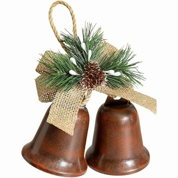 Bell Door Hanger Christmas Winter Holiday Front Door Decoration, 9-Inches, Bronze Bell Duo