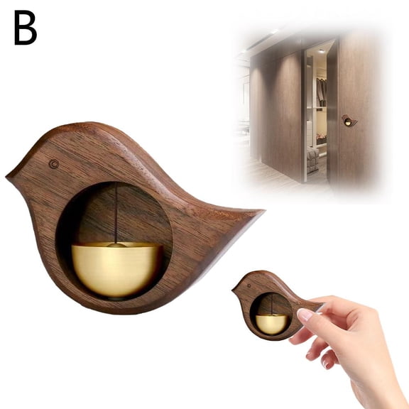 Bell for Door Opening, Magnetic Type Bird Shape Crisp Sound Wooden Bell, Entry Doorbell Gate Bell Chime with Brass Bell, Hanging Bell for Door Entrance Fridge Shop