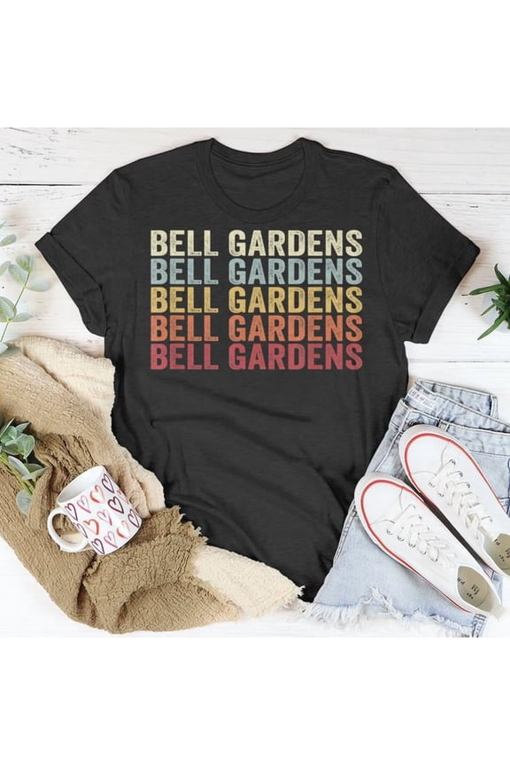 Bell Gardens California Graphic Tee Retro Vintage Text Design Unisex Adult Cotton T Shirt for City Pride and Casual Wear, Size XL, Color Black