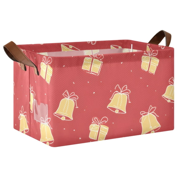 Bell Gift Gold Pattern Collapsible Storage Bin Open Home Shelf Basket Water-Resistant Iron Frame Large