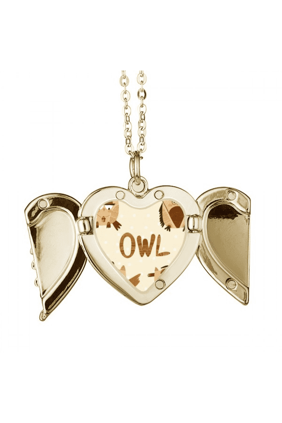 Bell Glass Hat Owl Art Deco Fashion Folded Wings Peach Heart Pendant Necklace