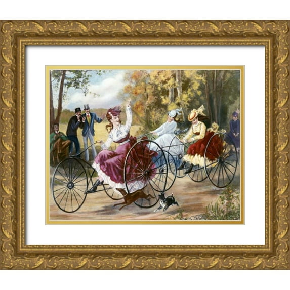 Bell, Henry 14x12 Gold Ornate Wood Framed with Double Matting Museum Art Print Titled - Tricyclists In The Park
