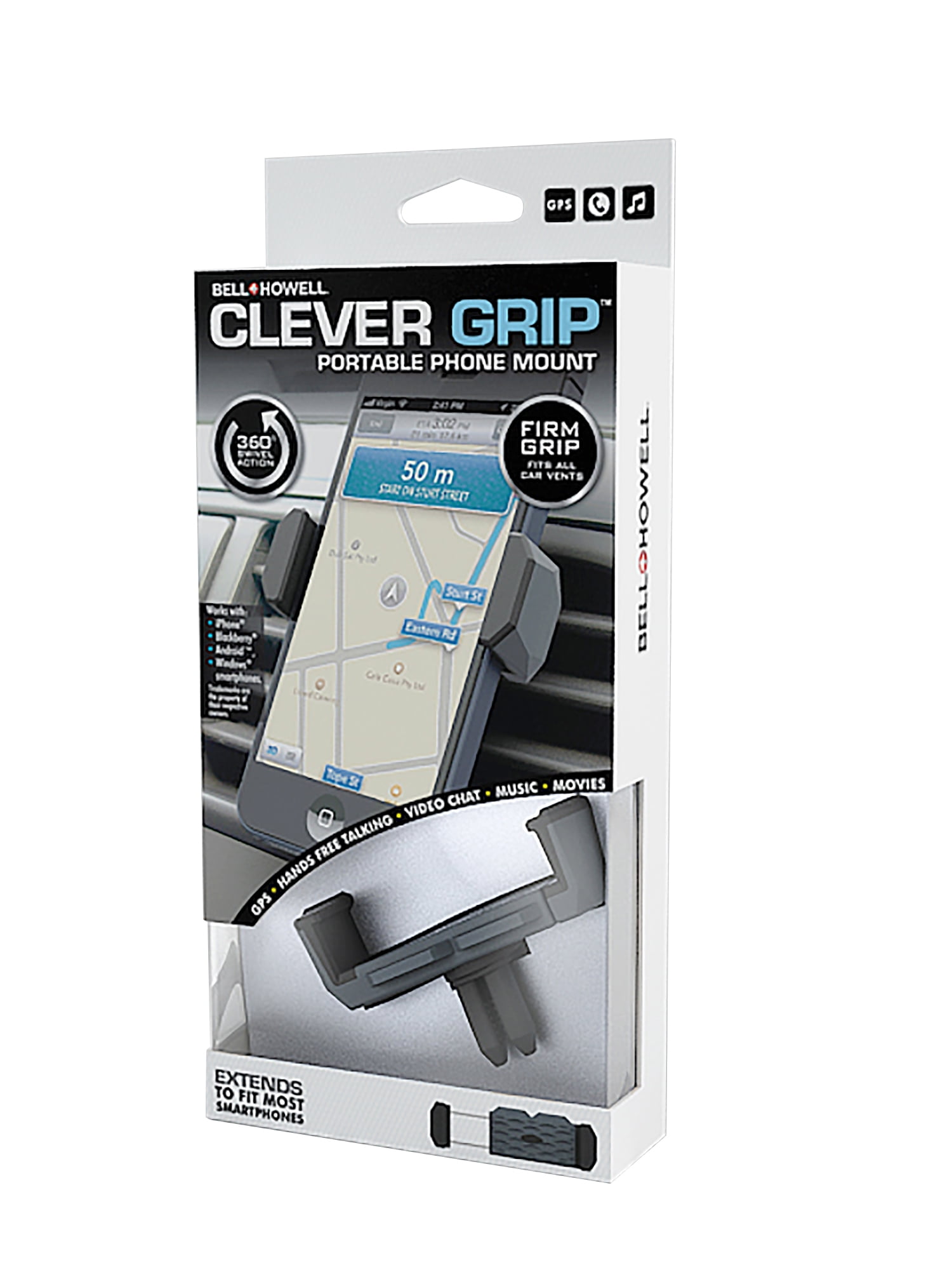 Bell Howell Clever Grip Mobile Phone Mount, Portable, Fits All Car ...