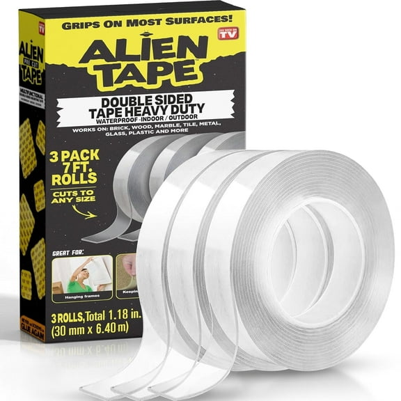 Bell+Howell Alien Tape Nano Double Sided Tape, 21-ft Multipurpose Removable Adhesive Transparent, Grip Mounting Washable Strong Sticky Heavy Duty for Carpet Photo Frame Poster Dcor - As Seen On TV