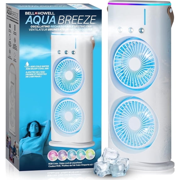 Bell + Howell Aqua Air Misting Fan Portable Rechargeable Cooling Fan, Personal Air Conditioner, Evaporative Air Cooler for Room, Mister Portable Outdoor Cooling Fans, As Seen on Tv