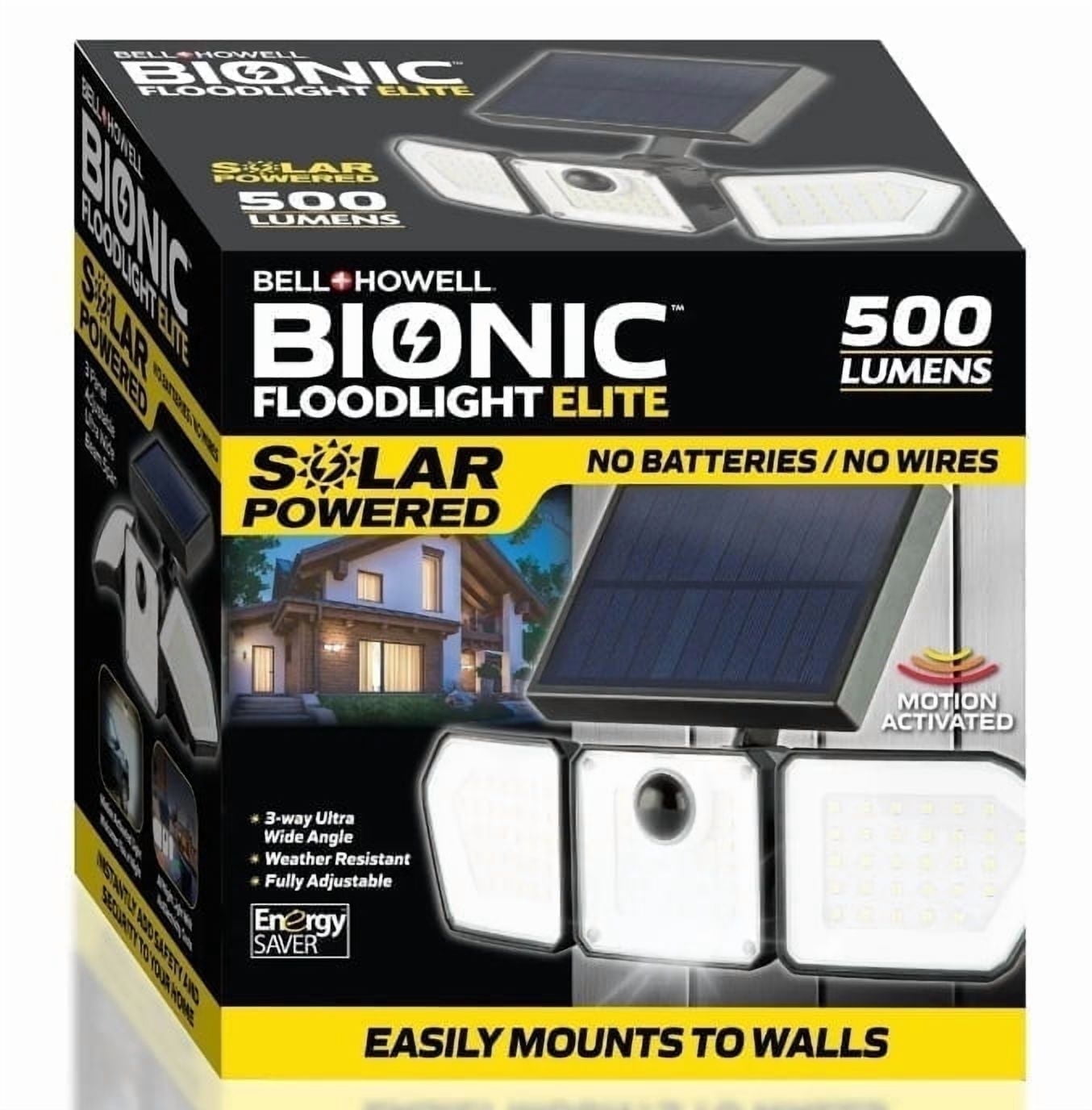 Bell+Howell Solar Lights Outdoor Solar Powered Flood Lights Motion Sensor Waterproof LED for Patio Porch Yard Bionic Floodlight Elite