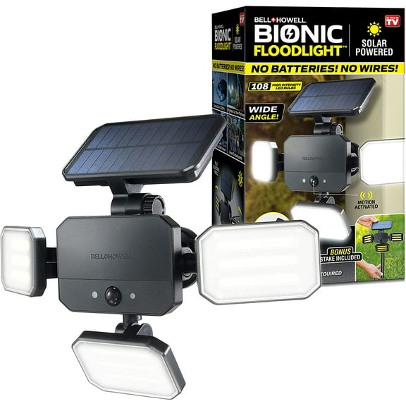 Bell + Howell Bionic Floodlight, Motion-Sensing, Outdoor Solar Lights with Adjustable Panels