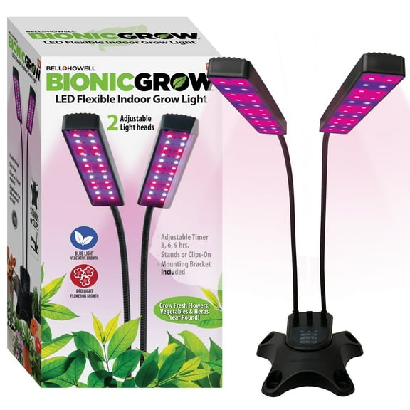 Bell Howell Bionic Grow Light for Indoor Plants 2 Heads Flexible Growing Lamp with 8 Brightness Settings, 3 Light Modes Including Full Spectrum UV Light Growing Plant Light As Seen On TV