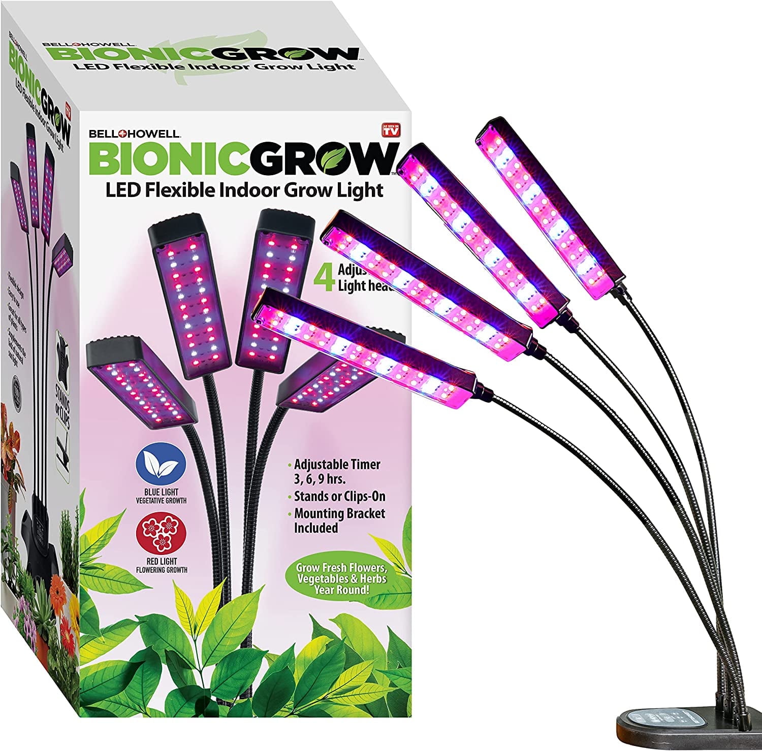 Bell+Howell Bionic Grow Lamp LED Flexible Indoor Grow Light for Indoor Plants 4 Heads
