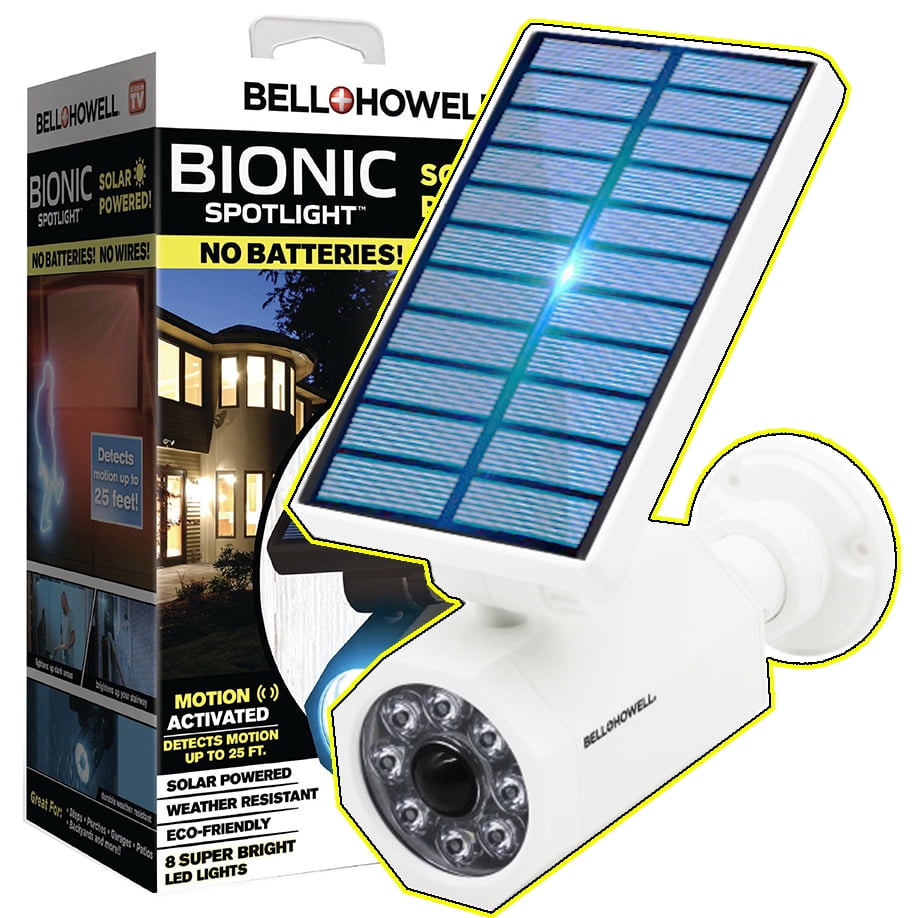 Bell Howell Bionic Spotlight, 25 ft. Motion Sensor, Solar Sun Panels, Outdoor  Lighting White