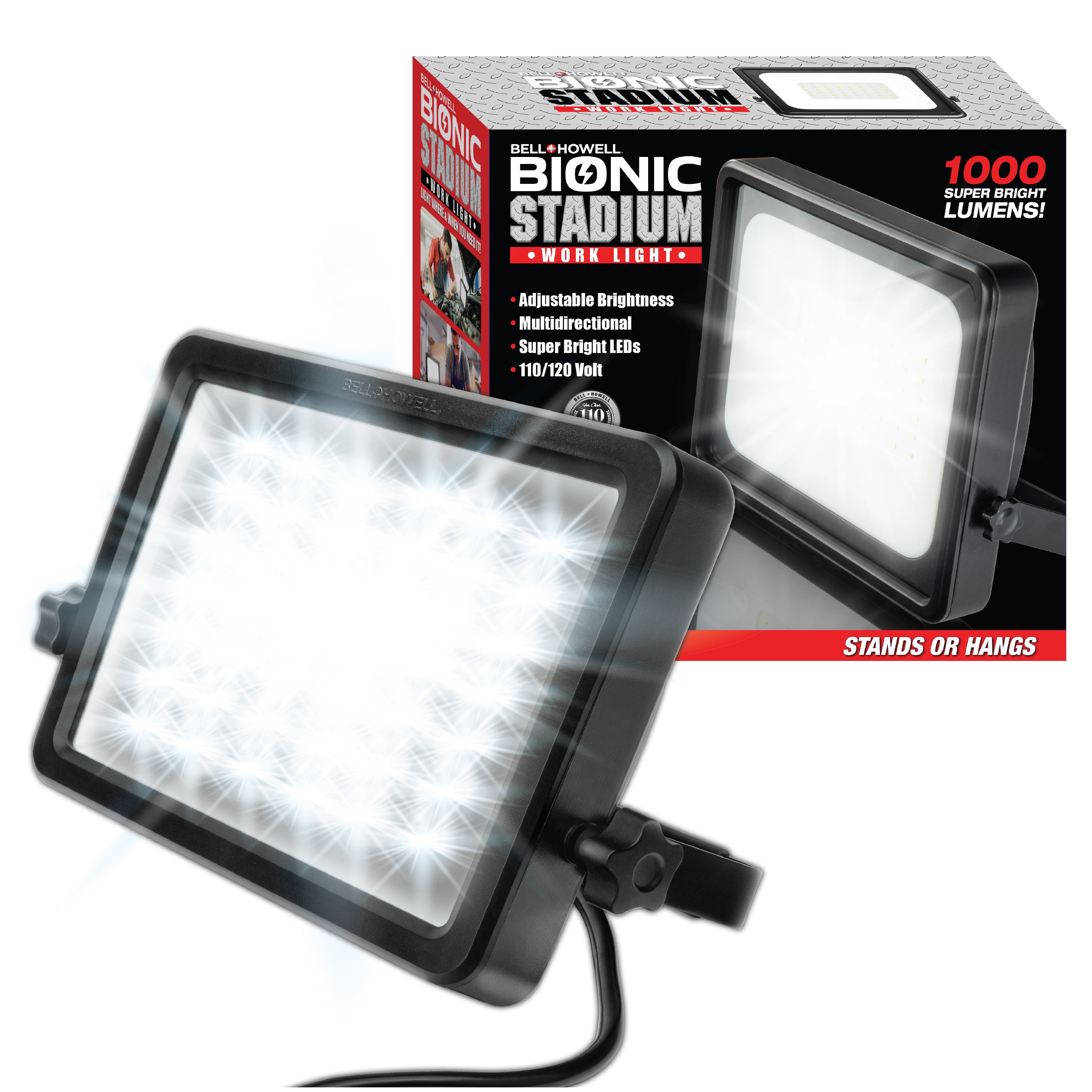 Bell + Howell Bionic Stadium Work Light Adjustable 1000 Lumens Portable Light for Shop Garage